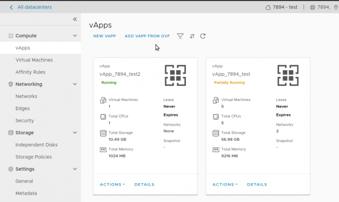 Screen – vApps ve vCloud Directoru