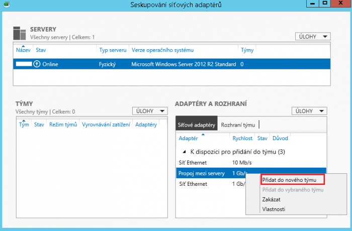 Screen – Seskupování síťových adaptérů