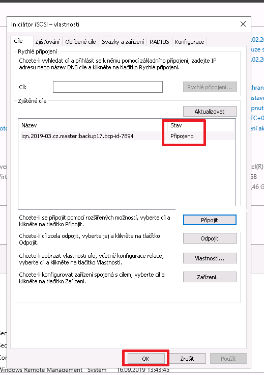 Screen Iniciátor iSCSI