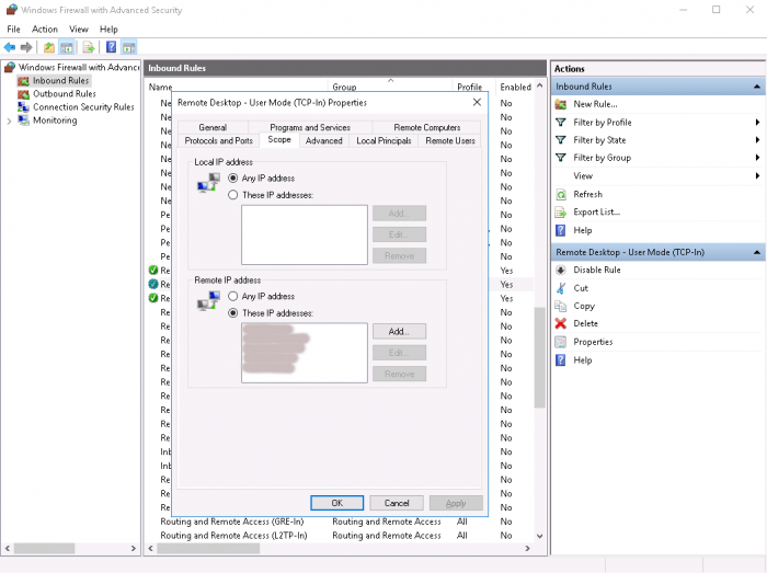 Screen – Povolení Remote Desktop na firewallu