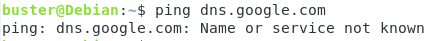 Screen – Příklad nefunkční komunikace s DNS