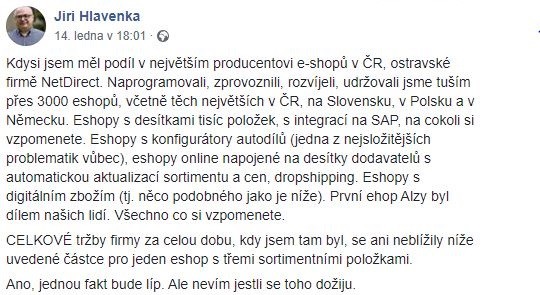 Vyjádření Jiřího Hlavenky k e-shopu na dálniční známky.