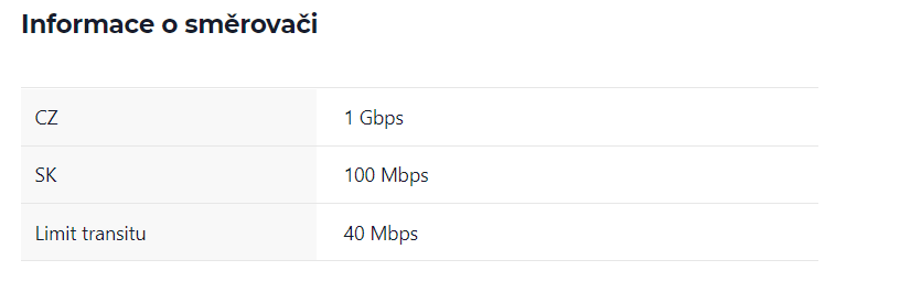 Screenshot – informace o směrovači v Zákaznické administraci