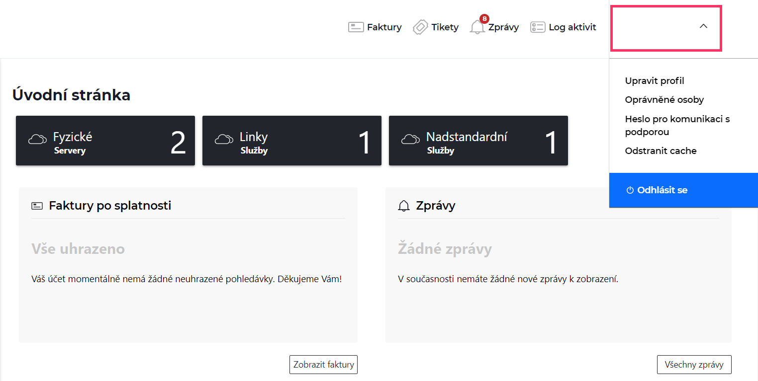 Screenshot obrazovky po kliknutí na jméno uživatele.