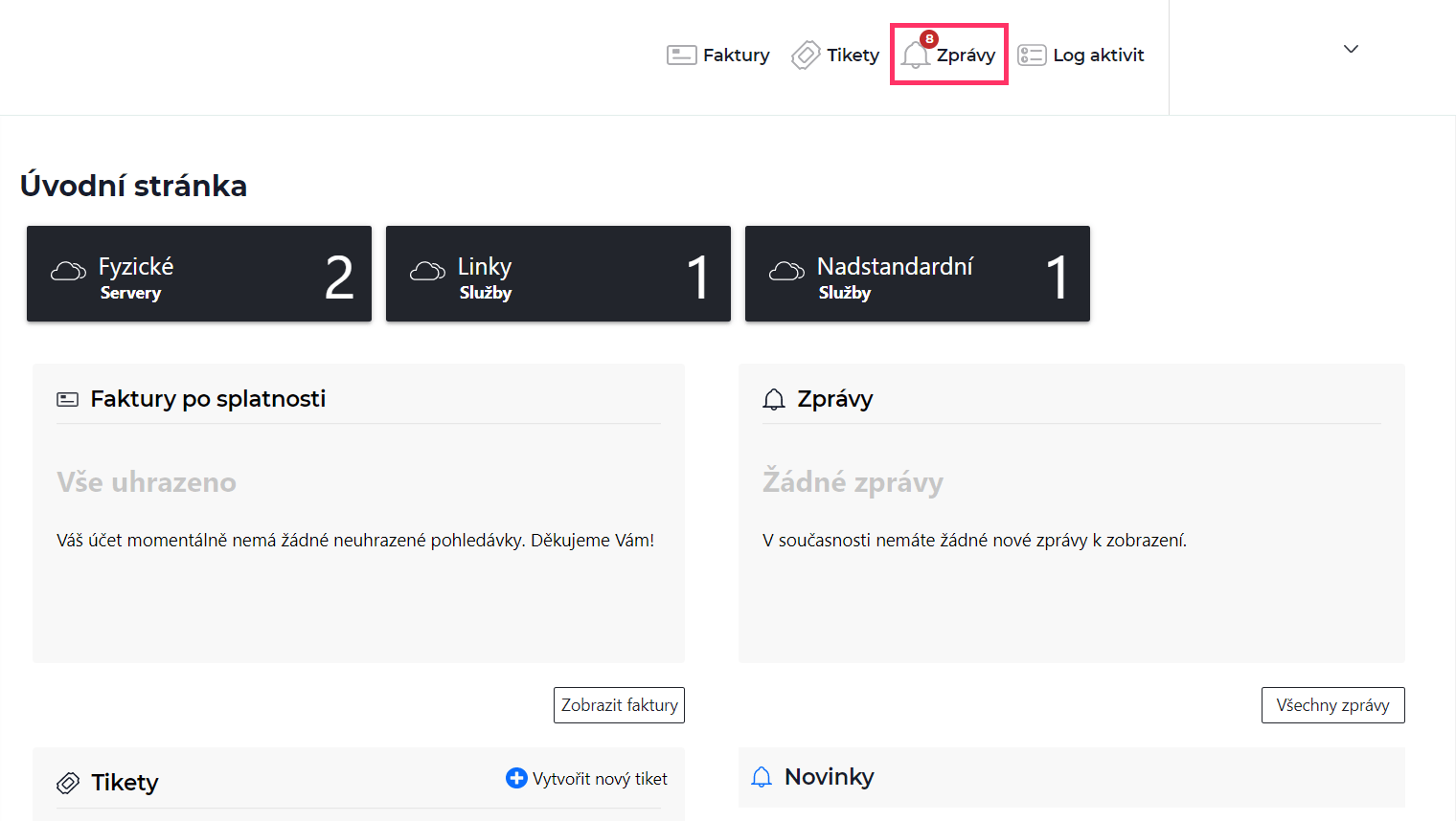 Screenshot – výběr položky zprávy