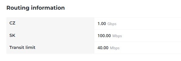 Screenshot of routing information in Customer Administration.
