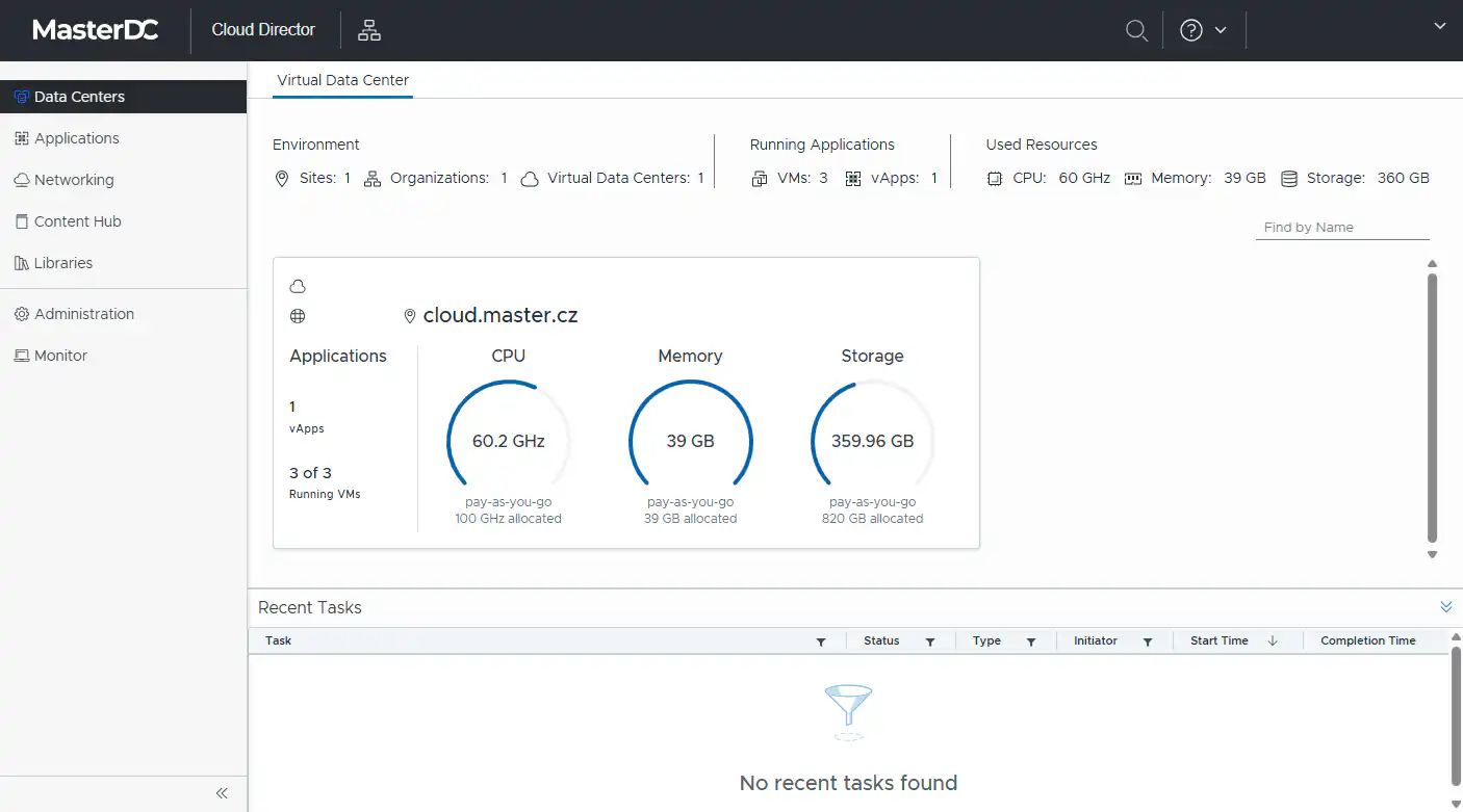 Screenshot of the homepage after successfully logging in to Cloud Director.