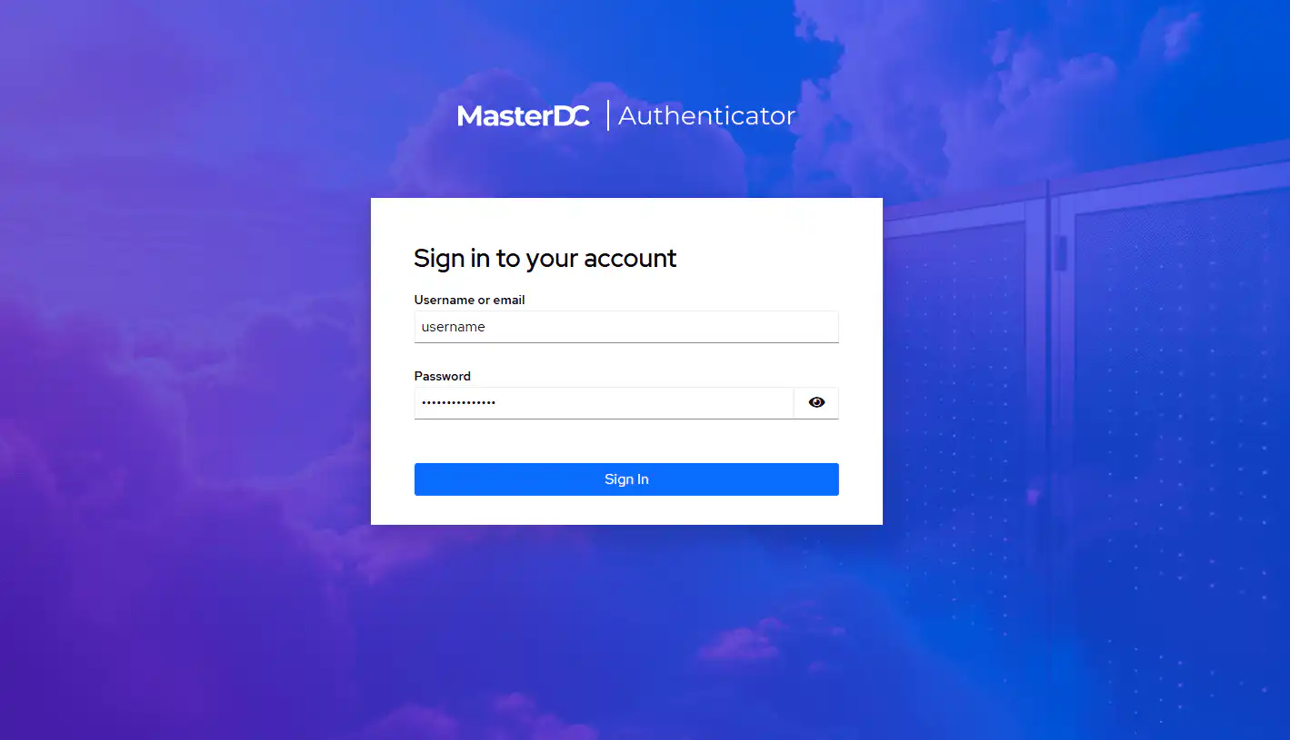 Screenshot of entering login credentials into the MasterDC authenticator.